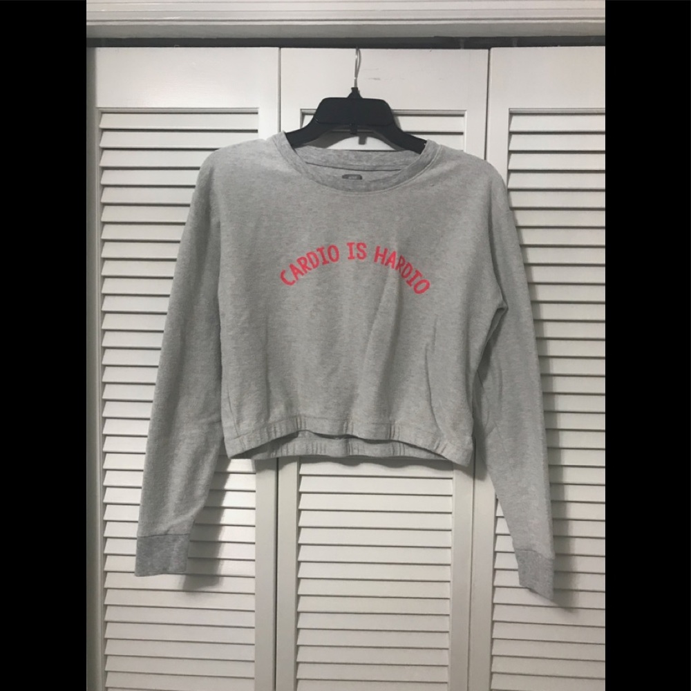 Gray Cropped ‘Cardio is Hardio’ Aerie Sweatshirt